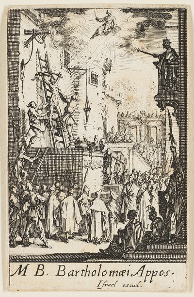 Martelaarschap van de heilige Bartholomeus, plaat negen uit De Martelaars van de Apostelen door Jacques Callot