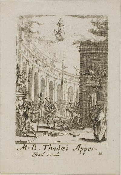 Martelaarschap van de heilige Thaddeus, plaat twaalf uit De Martelaars van de Apostelen door Jacques Callot