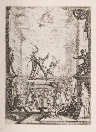 Martelaarschap van St. Andreas, nr. 5 uit Het Martelaarschap van de Apostelen door Jacques Callot