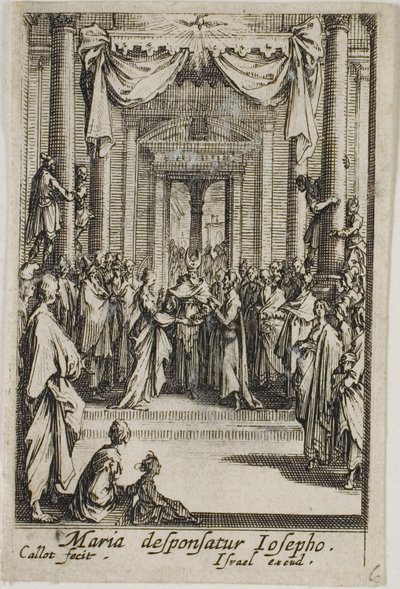 Maria trouwt met Jozef, uit Het leven van de Maagd door Jacques Callot