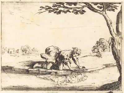 Narcissus kijkt in het water door Jacques Callot