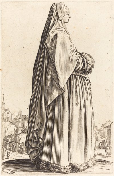 Adellijke Vrouw met een Sluier en een Jurk met Bont door Jacques Callot