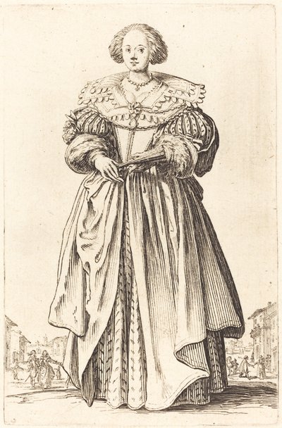 Adellijke vrouw met waaier door Jacques Callot