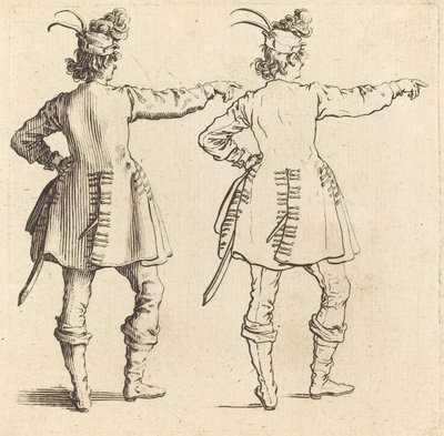Officier met Veren in de Hoed, van Achteren Gezien door Jacques Callot