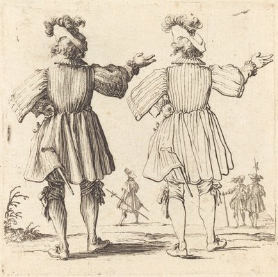 Officier met Pluim, Gezien van Achteren, 1617 en 1621 door Jacques Callot