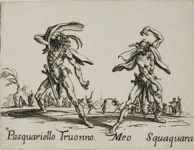 Pasquariello Truonno - Meo Squaquara, plaat 20 van Balli di Sfessania door Jacques Callot