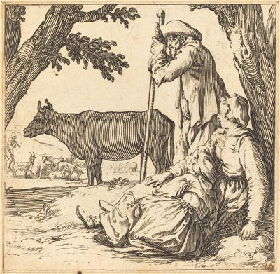 Boerenpaar met koe door Jacques Callot