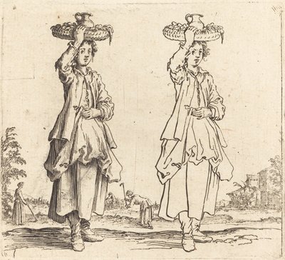 Boerin met Mand op Hoofd, Vooraanzicht door Jacques Callot