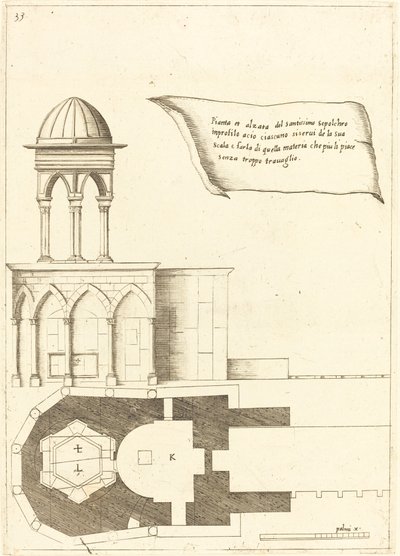 Plattegrond en elevatie van de Heilig Grafkerk door Jacques Callot