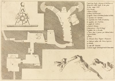Plan van alle belangrijke plaatsen in Bethlehem door Jacques Callot