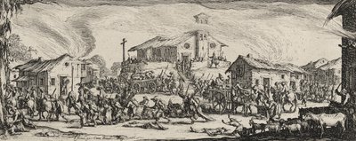 Plundering en verbranding van een dorp door Jacques Callot