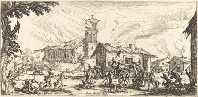 Verwoesting en verbranding van een dorp door Jacques Callot