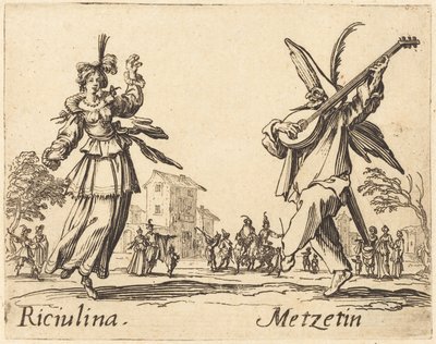 Riciulina en Metzetin, ca. 1622 door Jacques Callot