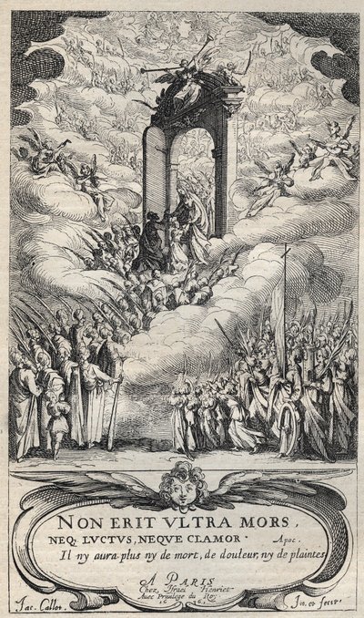 Heiligen en heiligen die zich haasten bij de deur van het Paradijs - compositie en gravure door Jacques Callot (1592-1635) door Jacques Callot