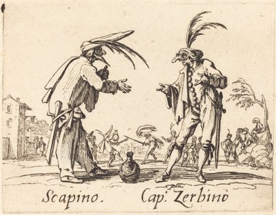 Scapino en Kap. Zerbino, ca. 1622 door Jacques Callot