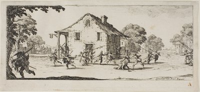 Scène van plundering, plaat vier uit De ellende van de oorlog door Jacques Callot