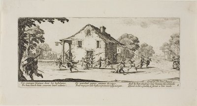 Scène van plundering, plaat vier uit De ellende van de oorlog door Jacques Callot
