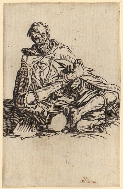 Zwakke bedelaar, blad 13 uit de reeks „De bedelaars“ door Jacques Callot