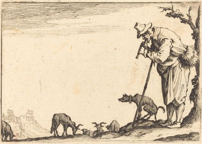 Herder die fluit speelt, ca. 1617 door Jacques Callot