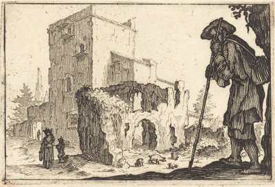 Herder en ruïnes door Jacques Callot