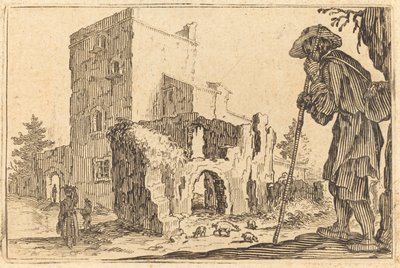 Herder en ruïnes, ca. 1622 door Jacques Callot