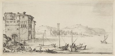 Schepen die worden geladen, uit de serie Diverse Vedute Designate in Fiorenza (Diverse landschappen ontworpen in Florence) door Jacques Callot
