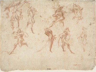 Schetsen voor de Balli di Sfessania (recto) Schetsen van dansers (verso) door Jacques Callot