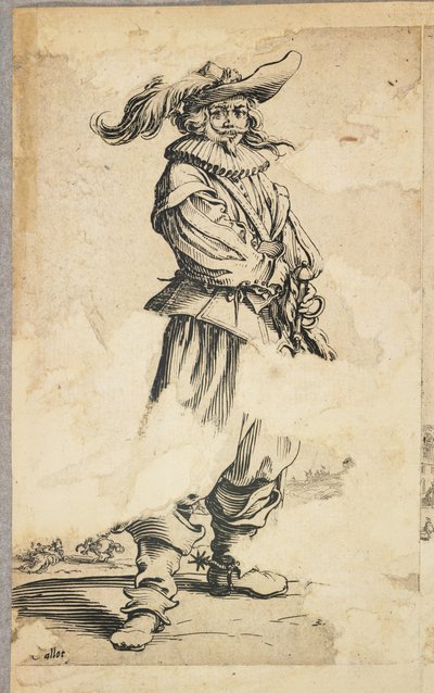 Soldaat met gevederde hoed, uit La Noblesse de Lorraine (verso), c.1620-23 door Jacques Callot