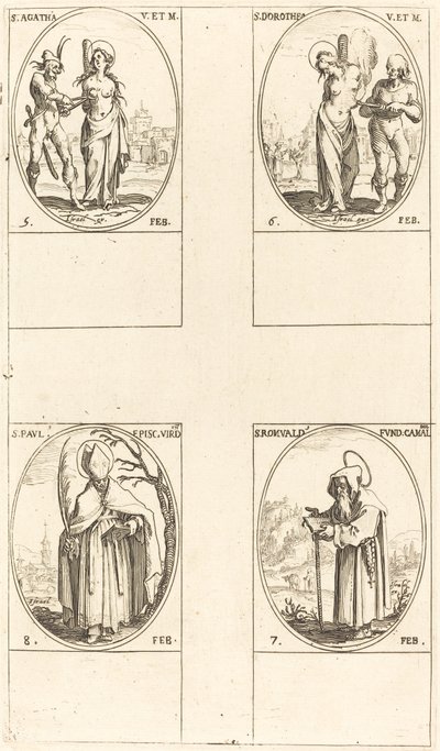 St. Agatha; St. Dorothea; St. Romuald van Ravenna; St. Paulus, Bisschop van Verdun door Jacques Callot