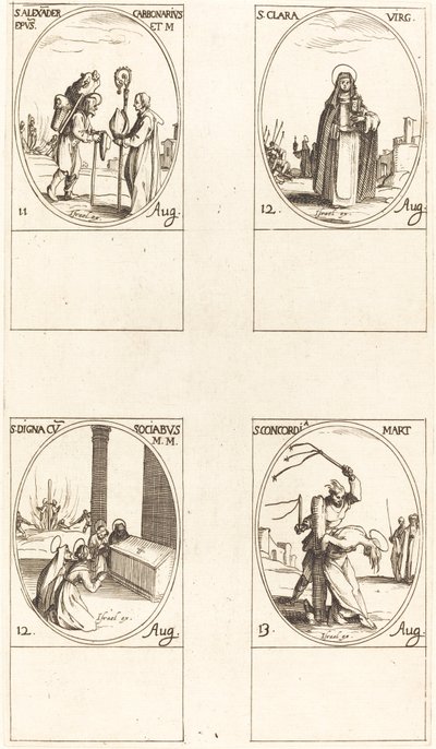 St. Alexander Carbonarius; St. Clara; St. Digna en metgezellen; St. Concordia door Jacques Callot