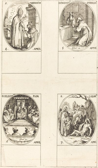 St. Ambrosius; St. Vincent Ferrer; St. Celestin; St. Lazarus door Jacques Callot