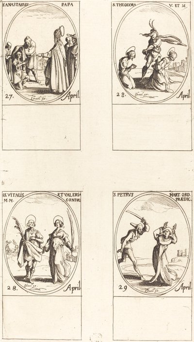 St. Anastasius, St. Theodora, Sts. Vitalis en Valeria, St. Peter Martelaar door Jacques Callot