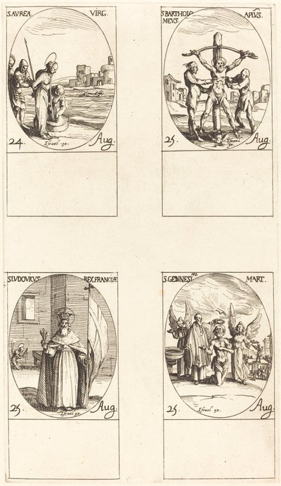 St. Aurea; St. Bartholomeus; St. Louis; St. Genesius door Jacques Callot