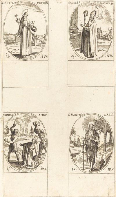 St. Barnabas, Apostel, St. Honofrius, St. Antonius van Padua, St. Basil de Grote door Jacques Callot