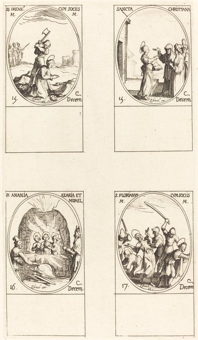 St. Bibiana; St. Birinus; St. Barbara; St. Sabbas door Jacques Callot