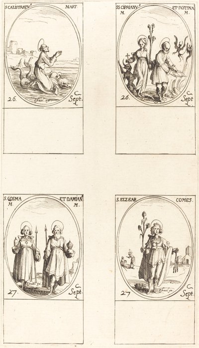 St. Calistratus; St. Cyprianus en Justina; St. Comus en Damianus; St. Elzear, Graaf door Jacques Callot