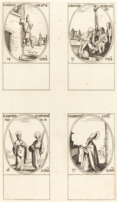 St. Calixtus; St. Hedwiges; Sts. Martinian en Saturian; St. Florentinus door Jacques Callot