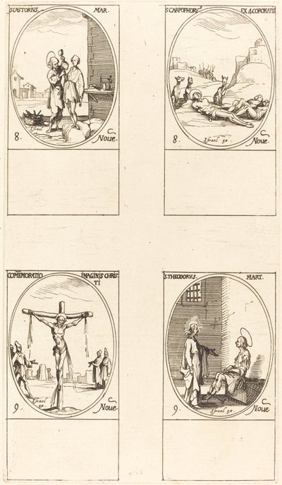 St. Castorius, St. Carpophorus & De Vier Gekroonde Martelaren, Herdenking van het Beeld door Jacques Callot
