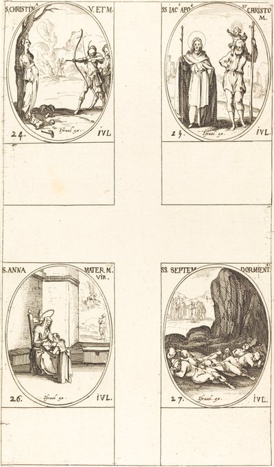 St. Christina; St. Jacobus, apostel, en St. Christoffel; St. Anna; Zeven slapers van E door Jacques Callot