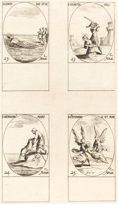 St. Clemens; St. Lucretia; St. Chrysogonus; St. Catharina door Jacques Callot