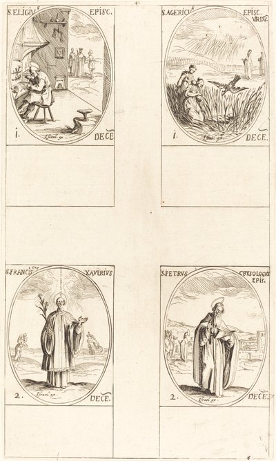 St. Eligius; St. Agericus; St. Franciscus Xaverius; St. Petrus Chrysologus door Jacques Callot