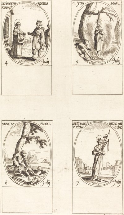 St. Elizabeth van Portugal; St. Zoe; St. Jesaja, Profeet; St. Edelburge door Jacques Callot