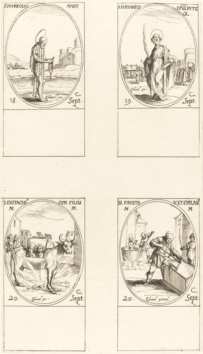 St. Ferreolus, St. Januarius, St. Eustachius en zijn Kinderen, Sts. Fausta en Evelasius door Jacques Callot