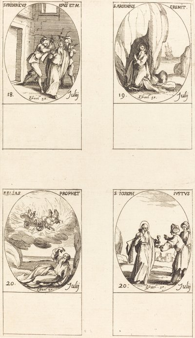 St. Frederik; St. Arsenius, Kluizenaar; St. Elias, Profeet; St. Jozef de Rechtvaardige door Jacques Callot