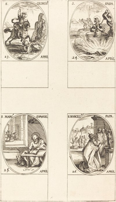 St. Joris; St. Sabas; St. Marcus, evangelist; St. Marcellin door Jacques Callot