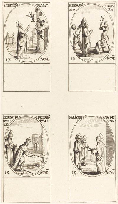 St. Gregorius; Sts. Romanus & Barulla; Inwijding van de Basilieken van SS. Petrus & Paulus door Jacques Callot