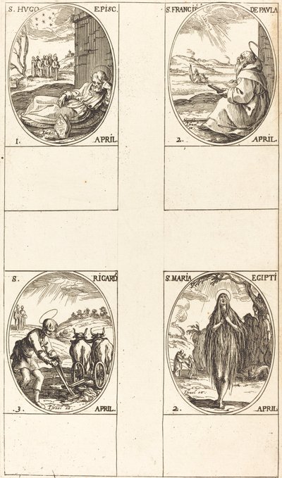 St. Hugo; St. Franciscus van Paula; St. Maria van Egypte; St. Richard door Jacques Callot