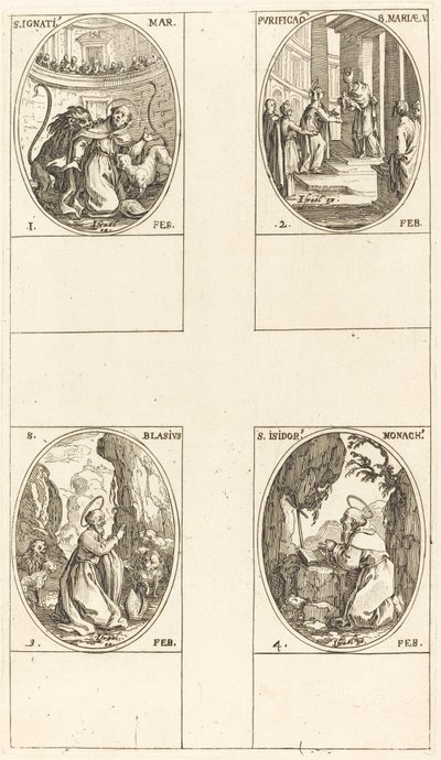 St. Ignatius; Zuivering van de Maagd; St. Blaise; St. Isidore door Jacques Callot