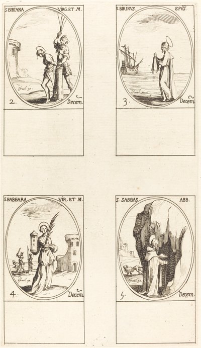 St. Irene & metgezellen; St. Christiana; Sts. Anania, Azaria & Misael; St. Florianus & door Jacques Callot