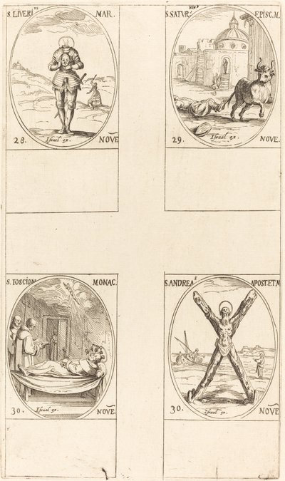 St. Liverius; St. Saturninus; St. T(I?)oscion; St. Andreas door Jacques Callot